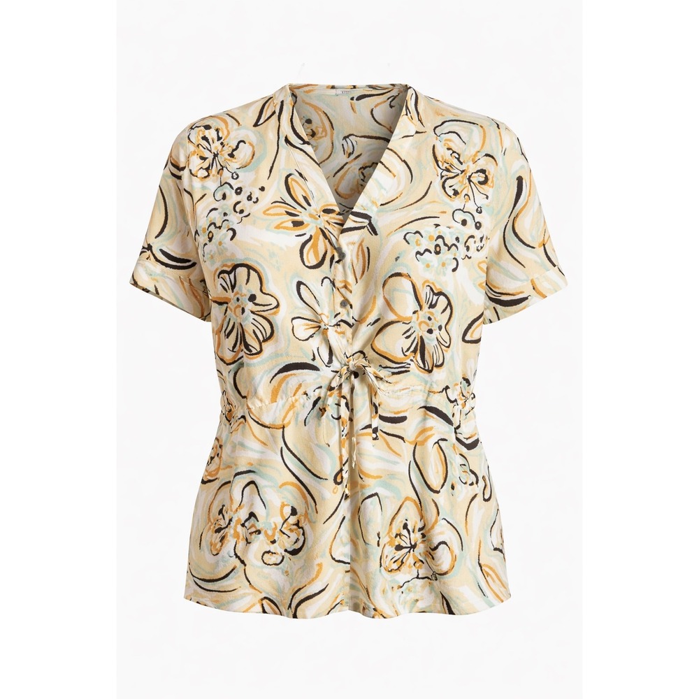 Masai Copenhagen Floral Viscose Blouse XL Tie Waist Short Sleeve